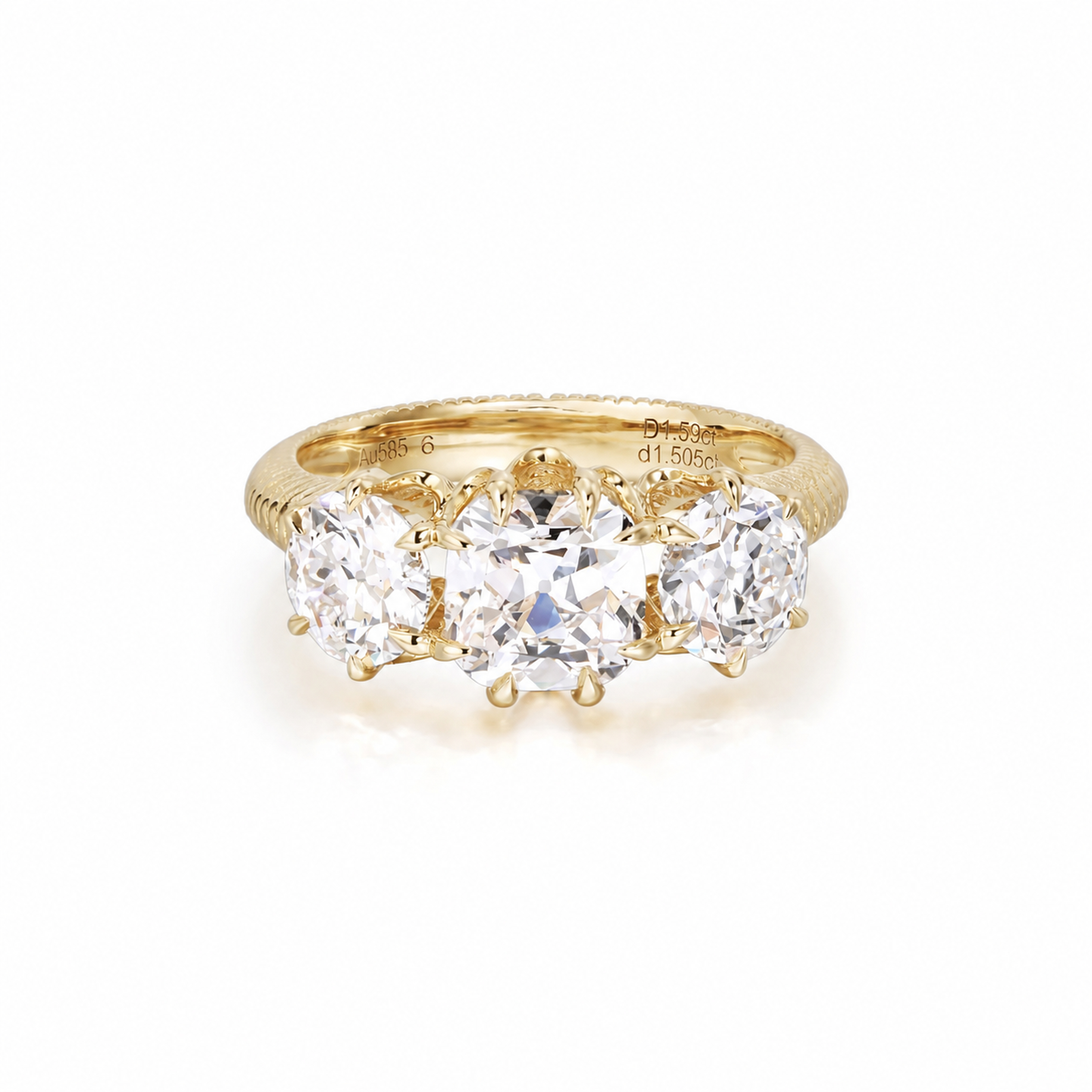 Vintage Three-Stone Old Mine Cut Lab Grown Diamond Ring thumbnail 3