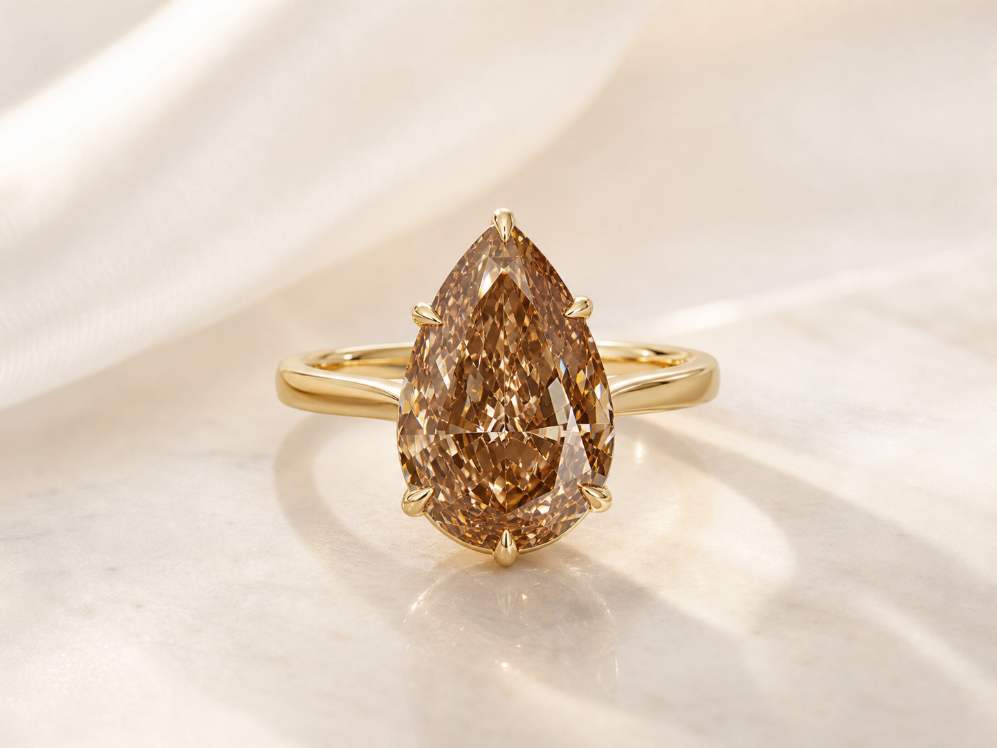 Champagne Pear Lab Grown Diamond Ring in 14K Yellow Gold thumbnail 6