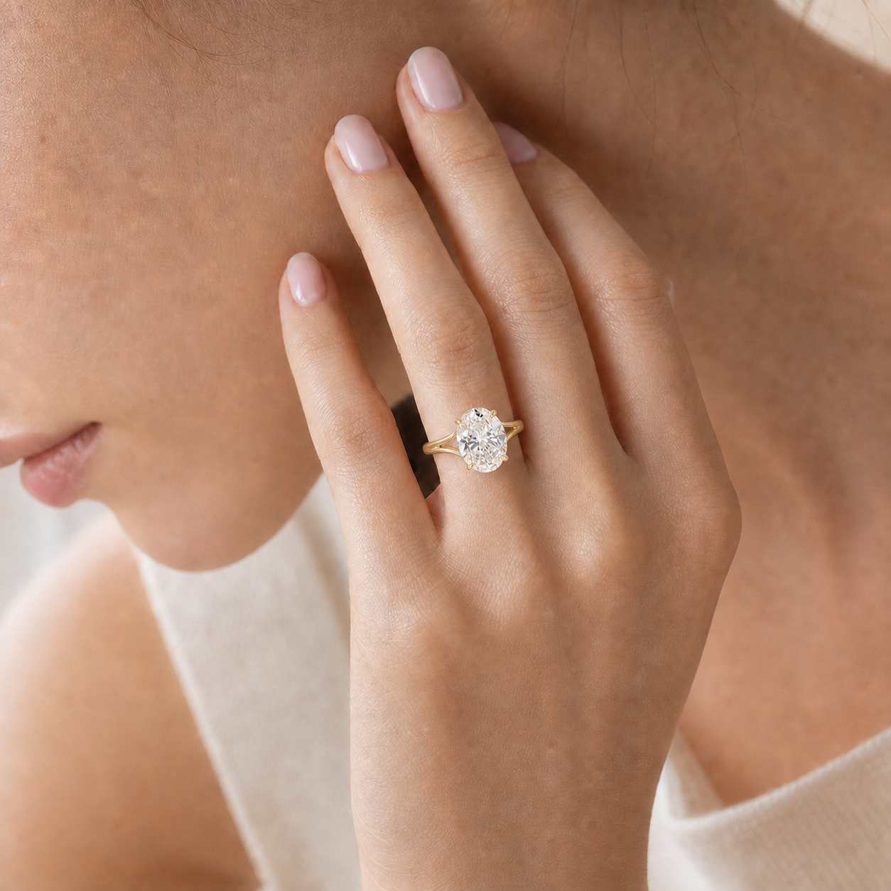 Oval Lab Grown Diamond Ring in 14K/18KYellow Gold thumbnail 3