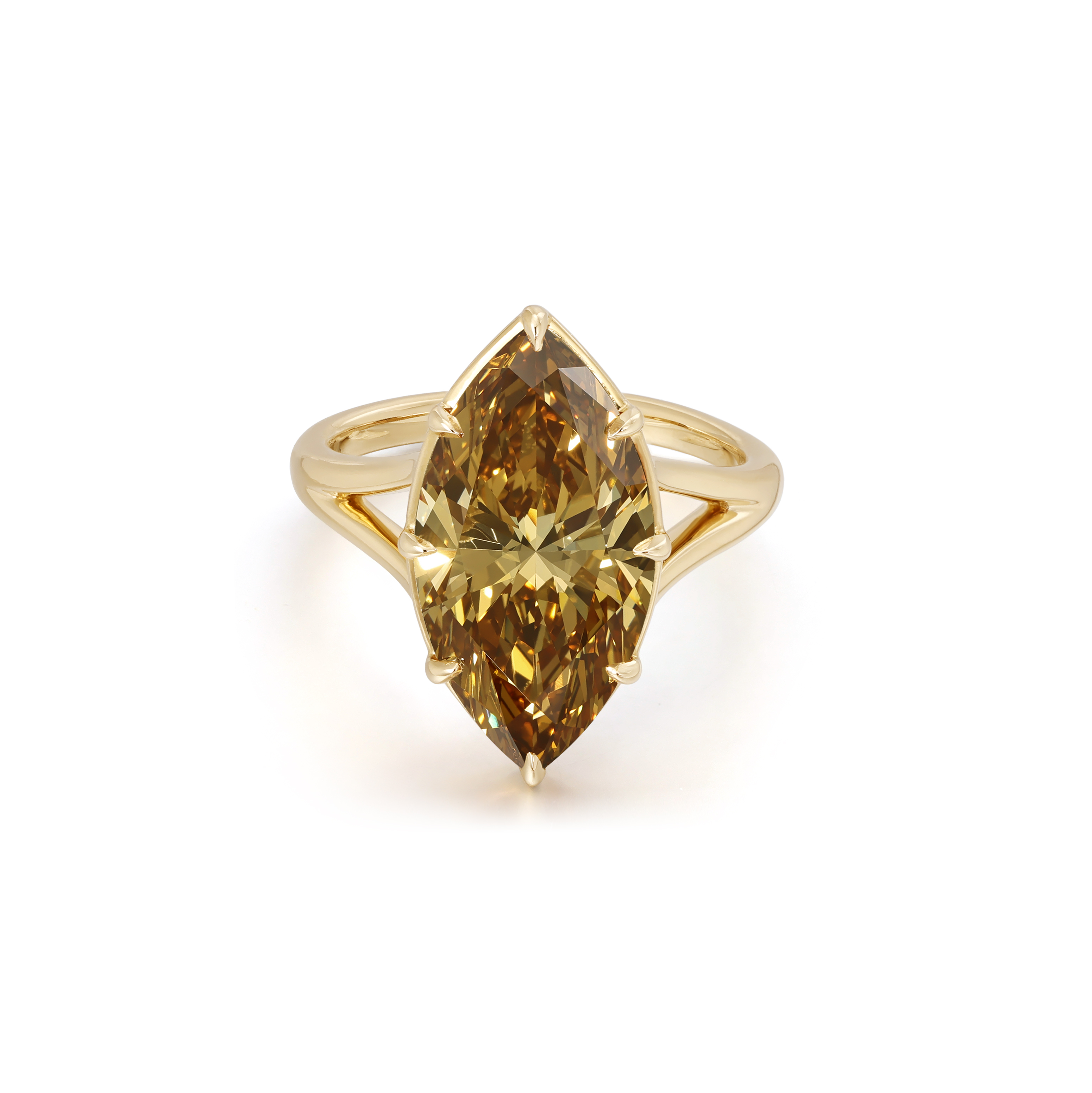 Champagne Marquise Lab Grown Diamond Ring in 14K Yellow Gold