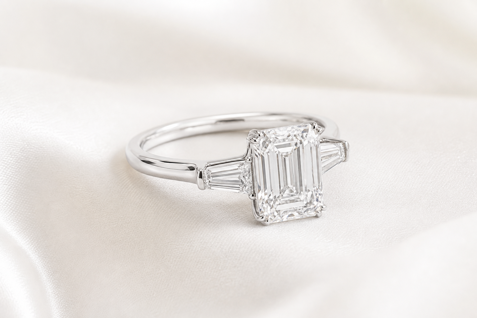 Three-Stone Emerald Cut Lab Grown Diamond Ring in Platinum 950 thumbnail 6